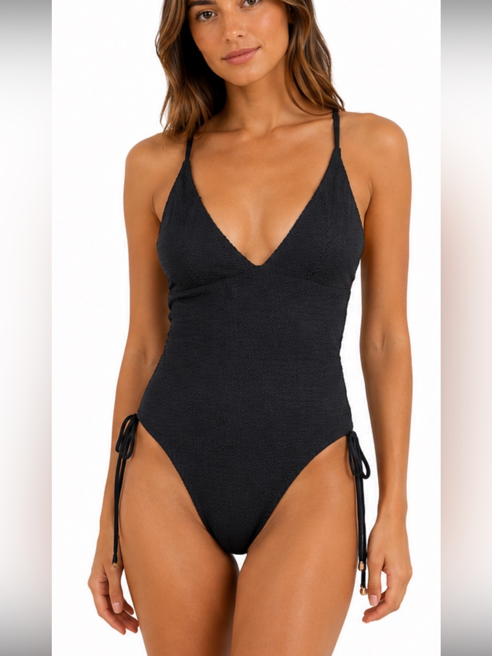 NEW Betsey Johnson Black Textured One Piece Swimsuit Women’s XL Side Tie
